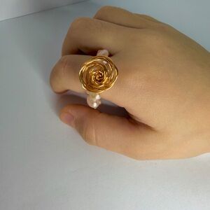 Gold Rose Ring with Pearl Accents